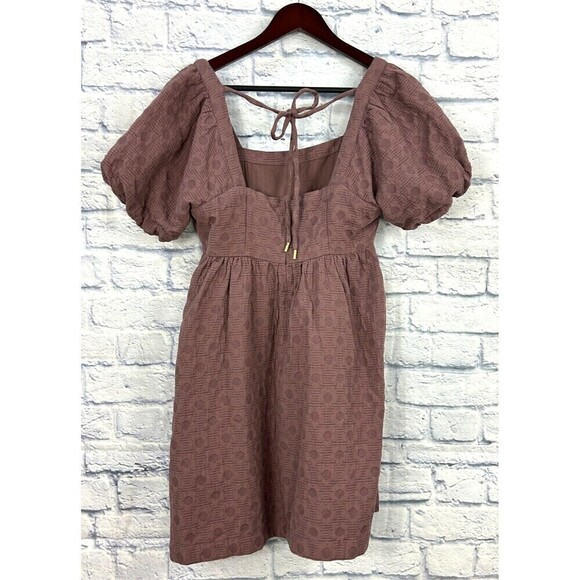 Madewell Floral Quilted Puff Sleeve Mini Dress Sz M Purple Flirty Hidden Zipper - Picture 5 of 12